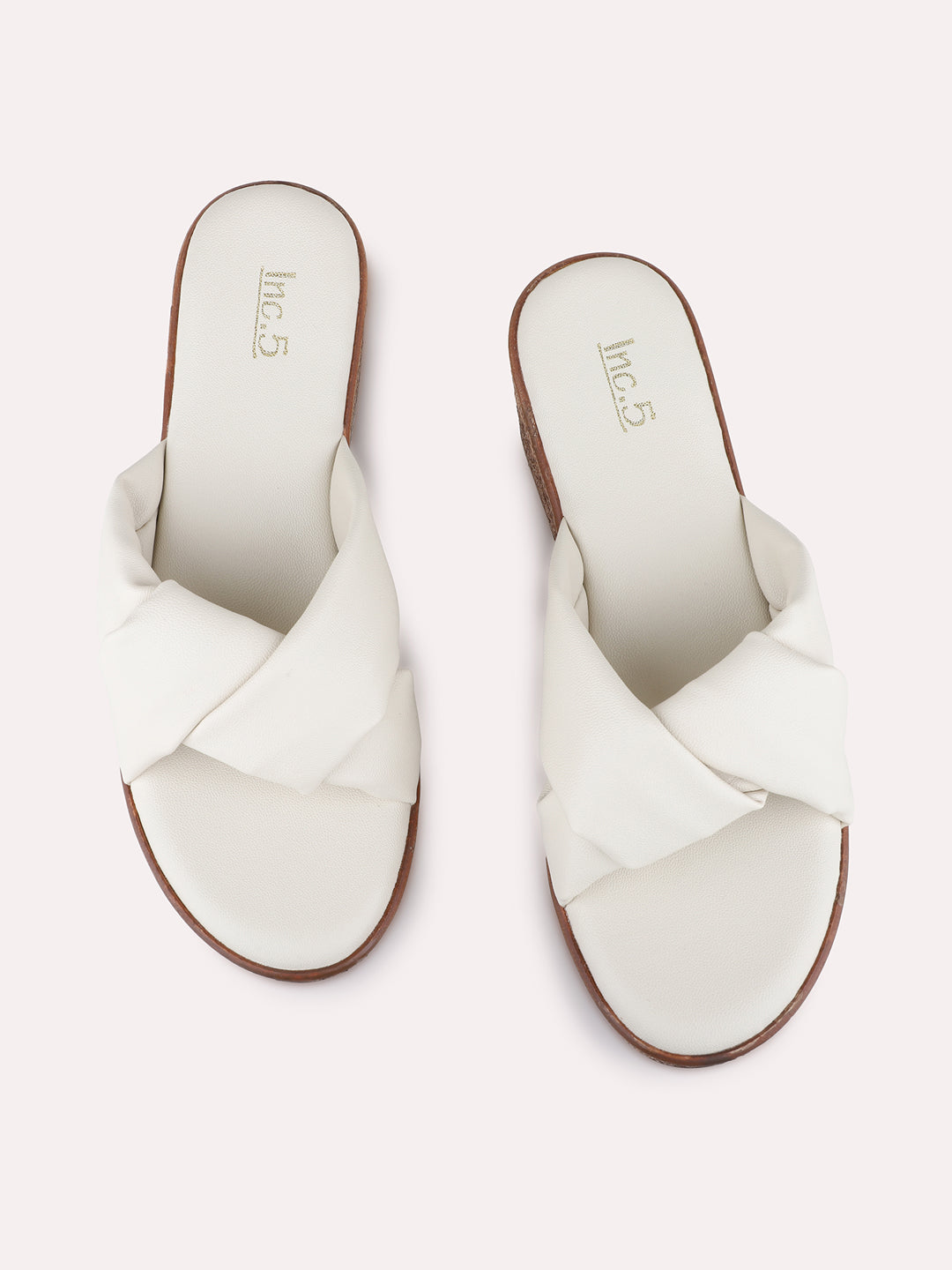 Womens Cream Casual Solid Pattern Round Toe Wedge Heels