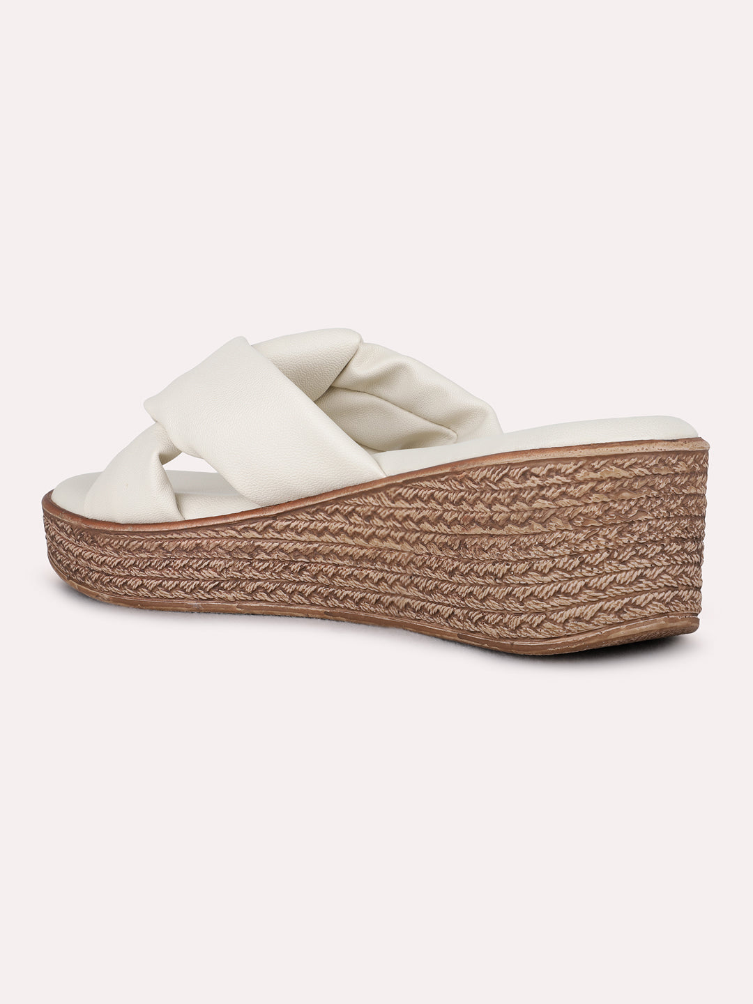Womens Cream Casual Solid Pattern Round Toe Wedge Heels