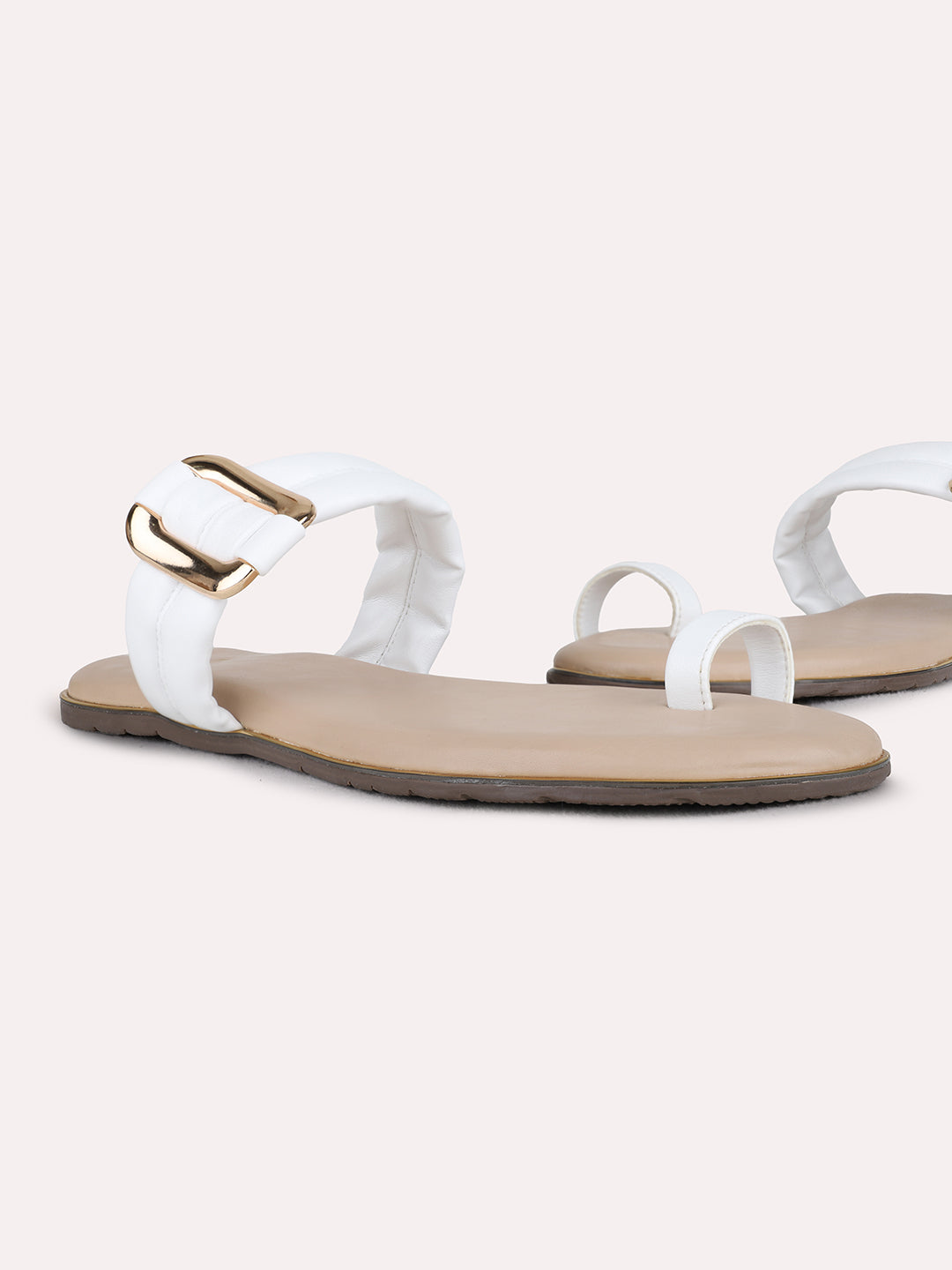 Womens White Casual Solid One Toe Flat Slip-On Sandals