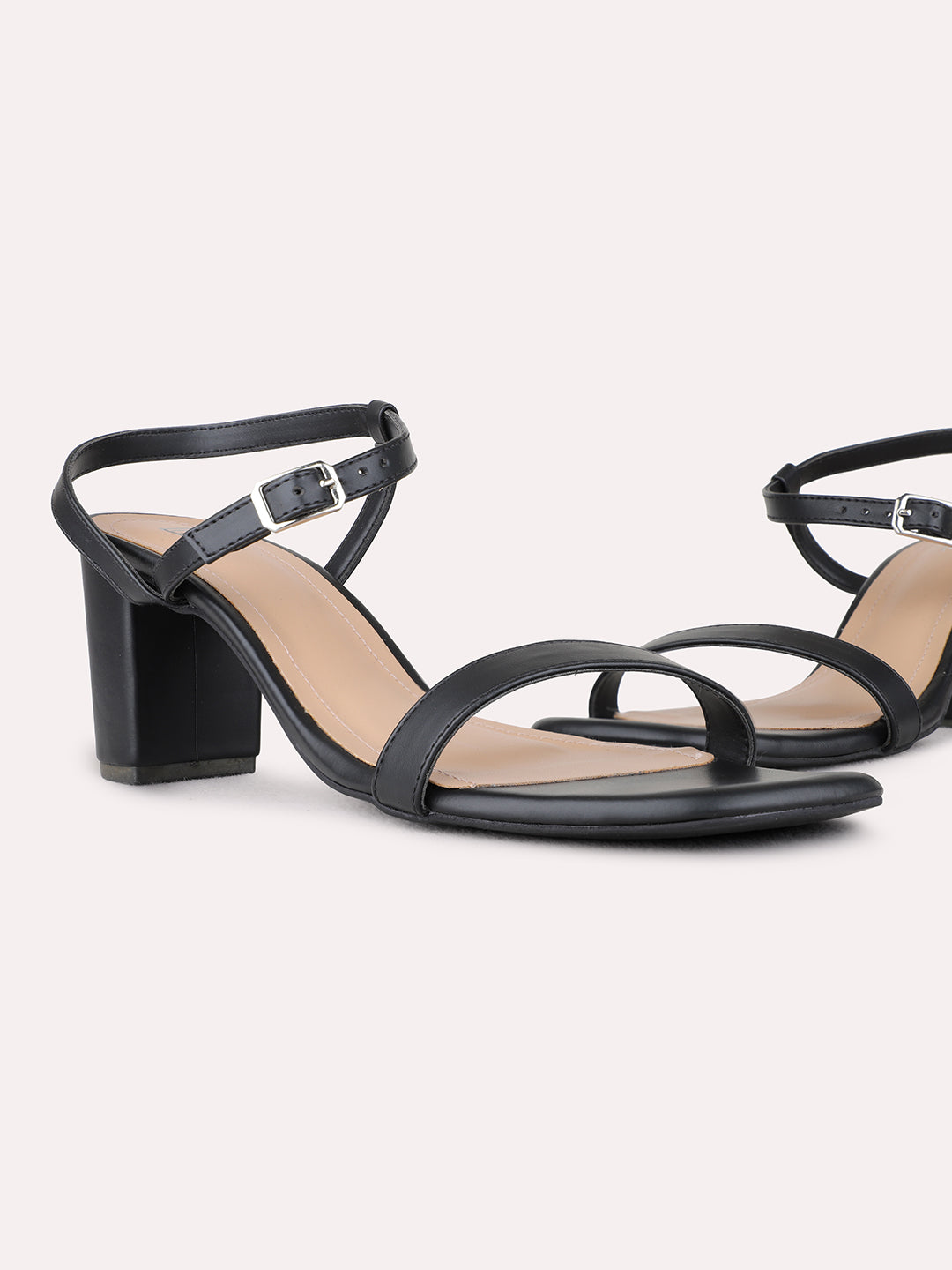 Womens Black Party Wear Solid Square Toe Heels