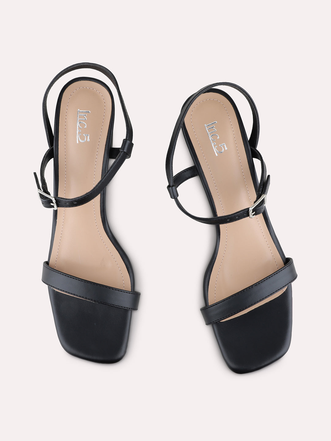 Womens Black Party Wear Solid Square Toe Heels