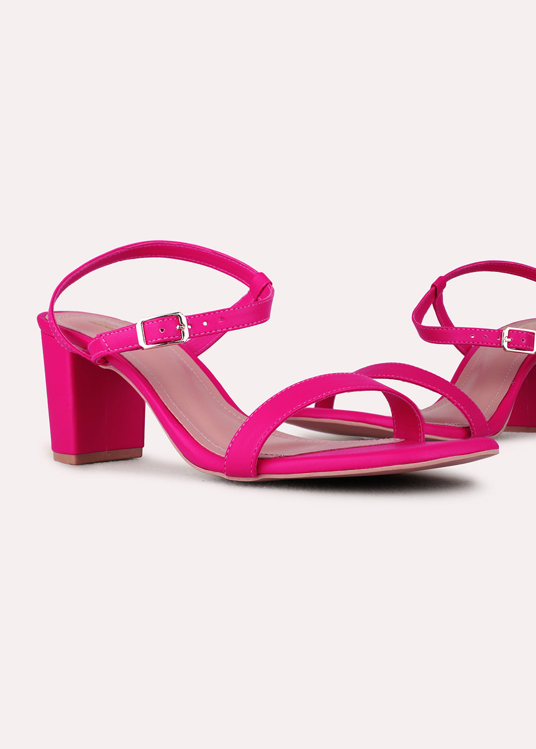 Womens Pink Party Wear Solid Square Toe Block Heels