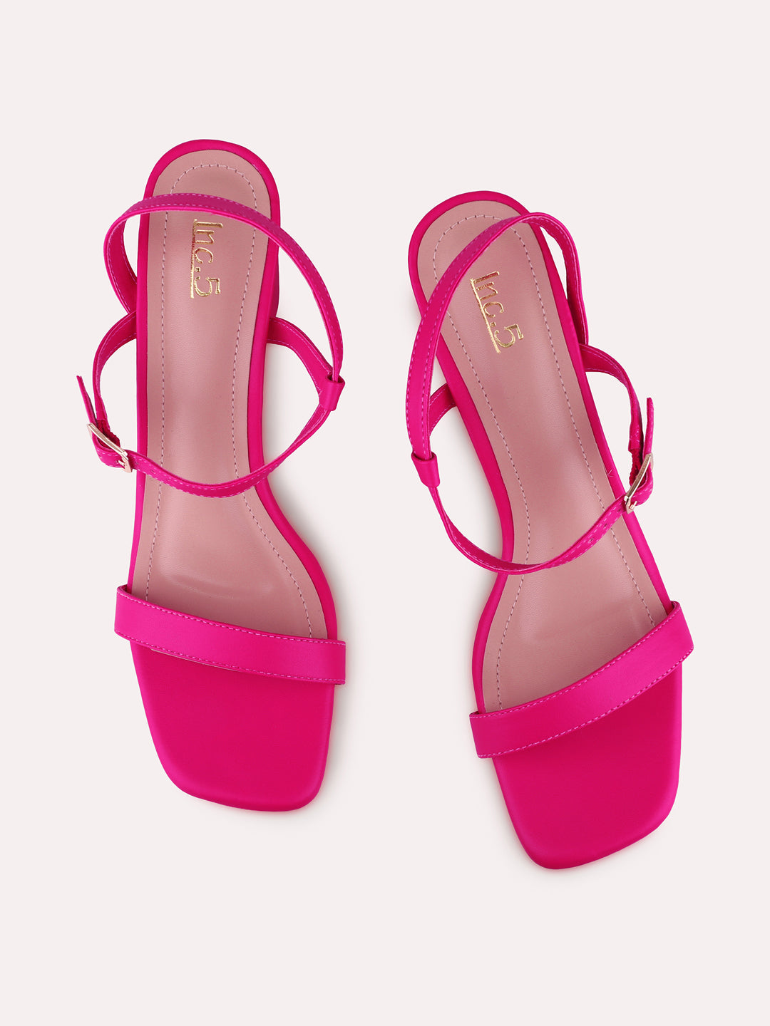 Womens Pink Party Wear Solid Square Toe Block Heel Sandals