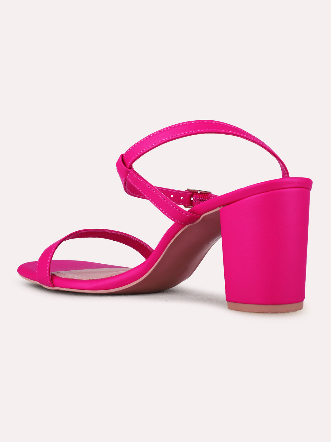 Womens Pink Party Wear Solid Square Toe Block Heel Sandals