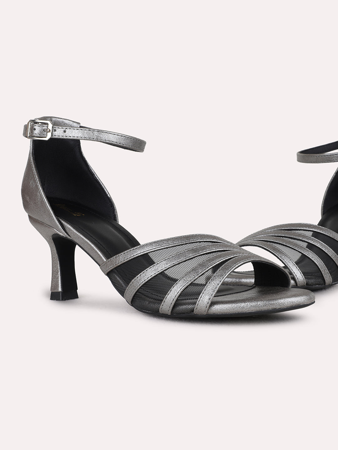 Womens Golden Party Wear Striped Kitten Heel Sandals