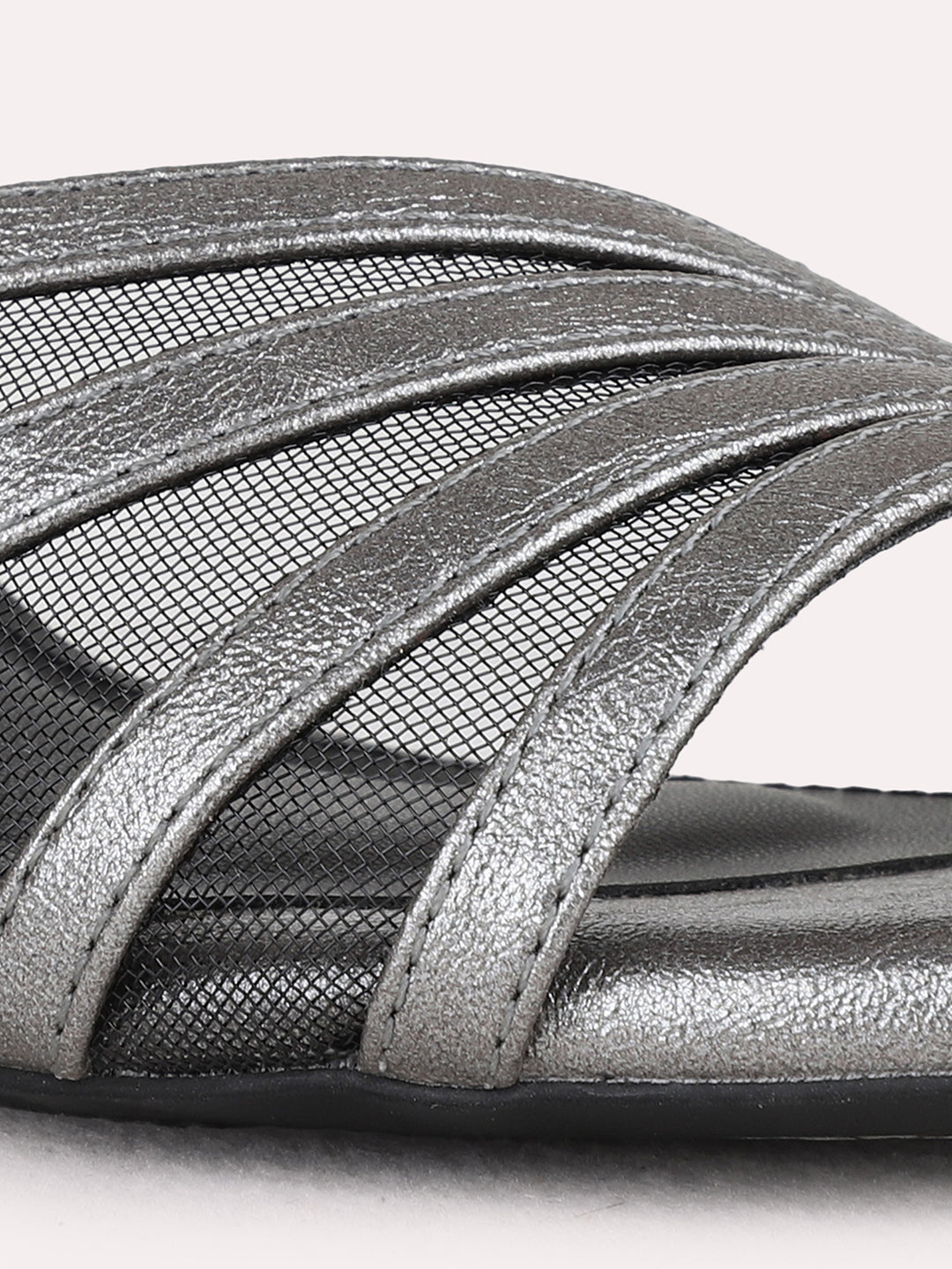 Womens Golden Party Wear Striped Kitten Heel Sandals