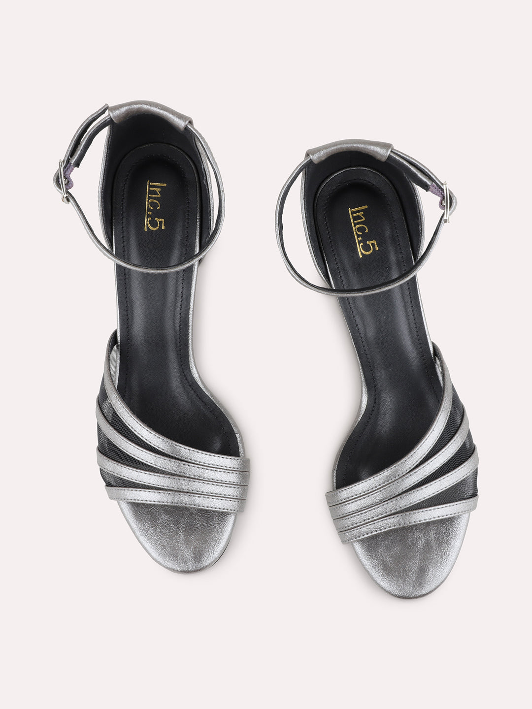 Womens Golden Party Wear Striped Kitten Heel Sandals