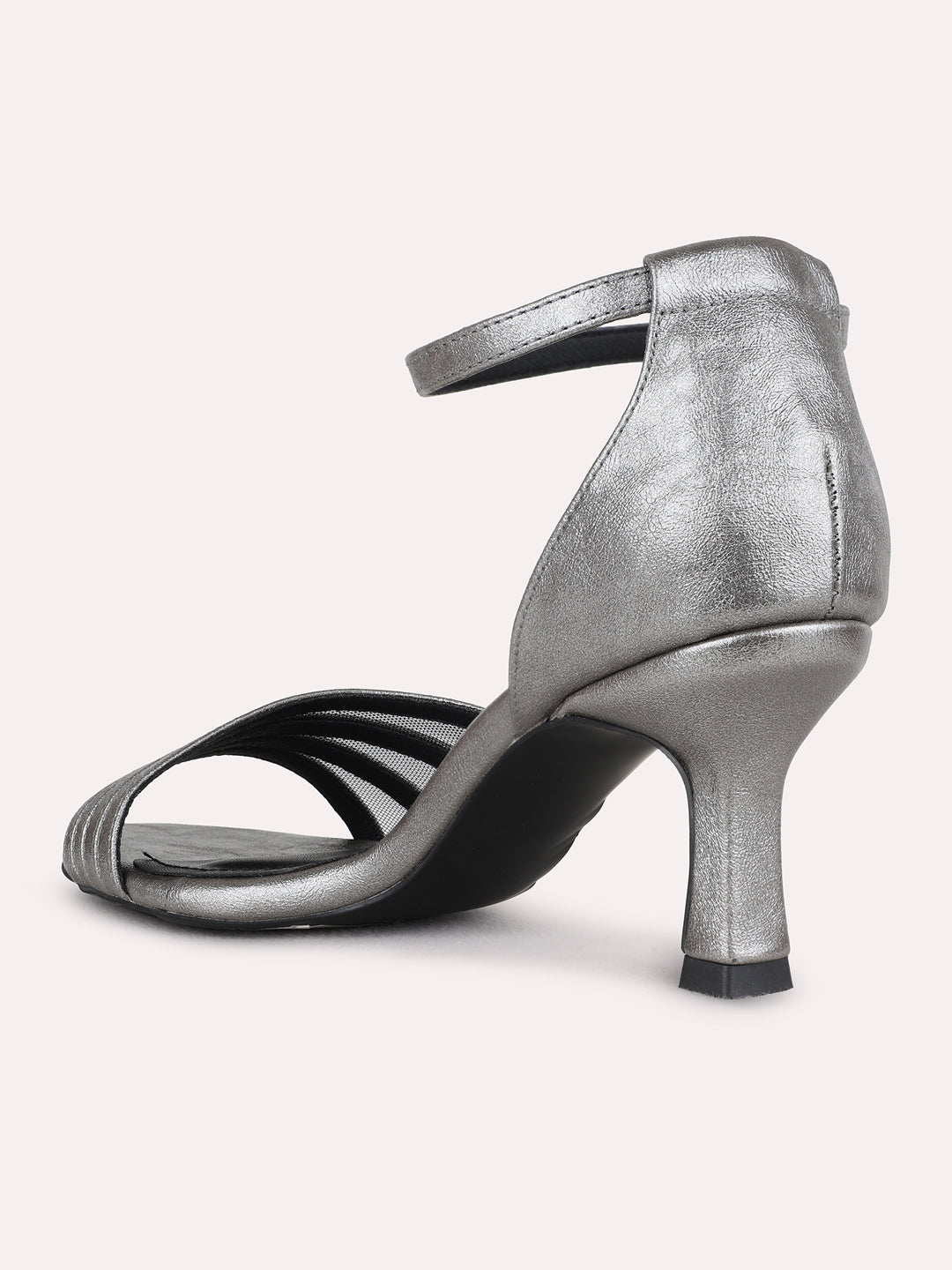 Womens Golden Party Wear Striped Kitten Heel Sandals