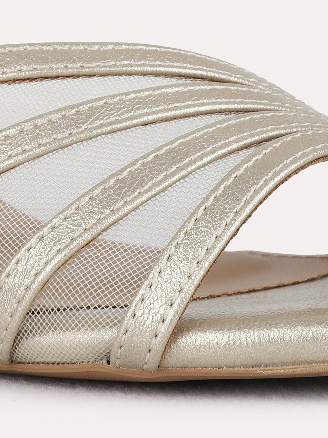 Womens Pewter Party Wear Striped Kitten Heel Sandals