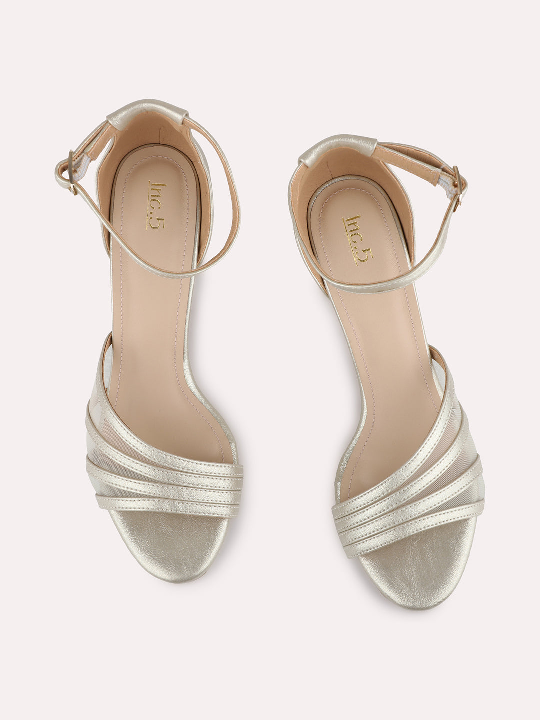 Womens Pewter Party Wear Striped Kitten Heel Sandals