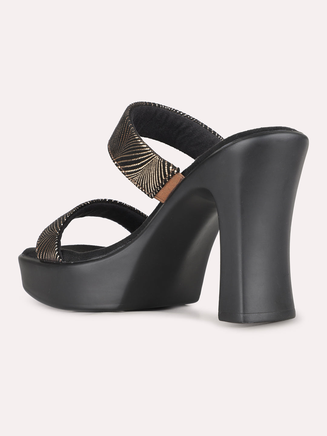 Womens Golden Party Wear Solid Round Toe Platform Heels
