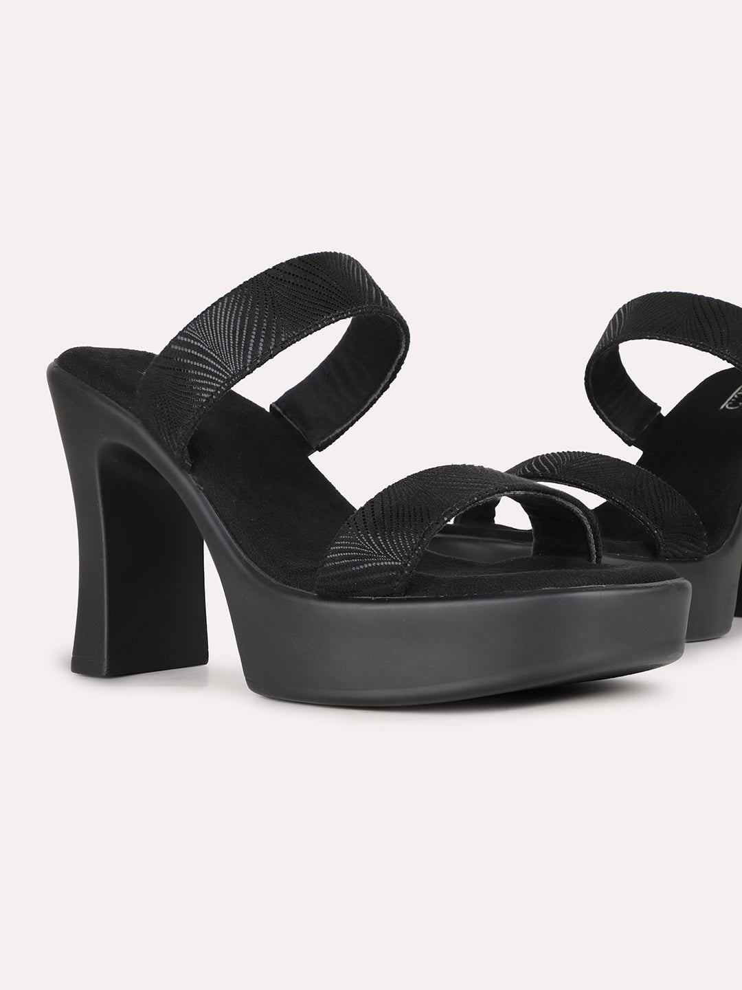 Womens Black Party Wear Solid Round Toe Platform Heel Sandals