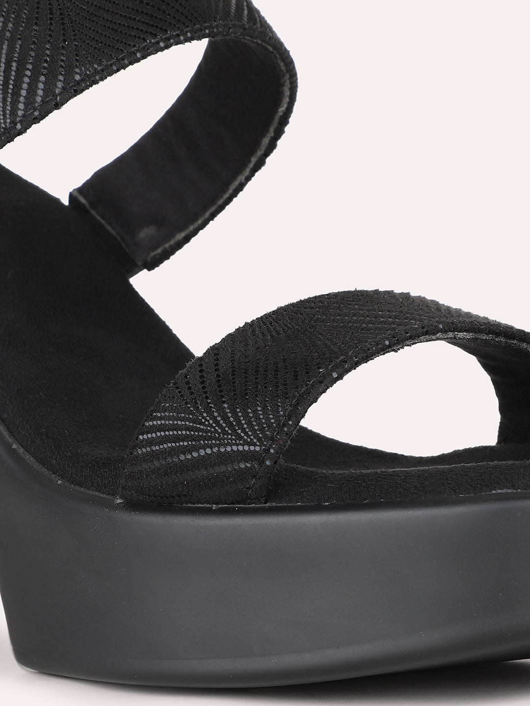 Womens Black Party Wear Solid Round Toe Platform Heels