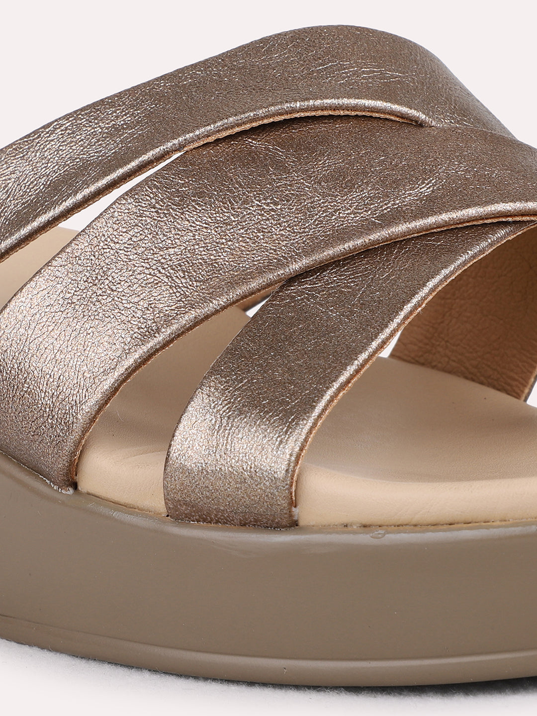 Womens Golden Party Wear Solid Round Toe Wedge Heels