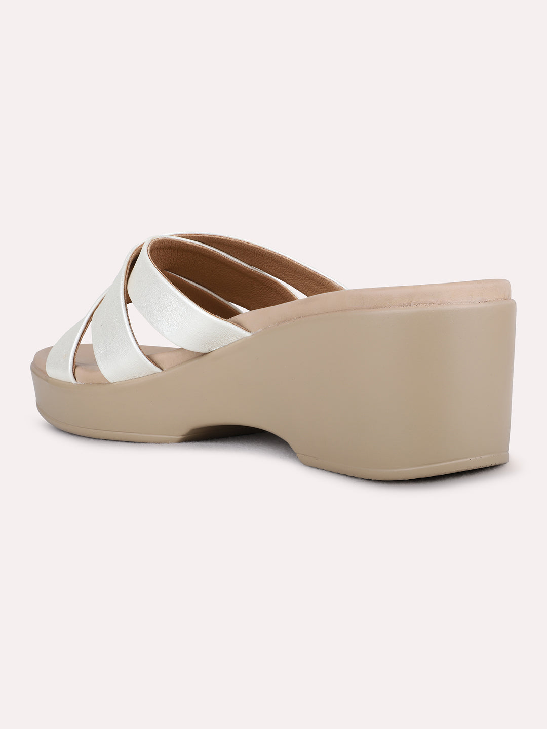 Womens Silver Party Wear Solid Round Toe Wedge Heel Sandals