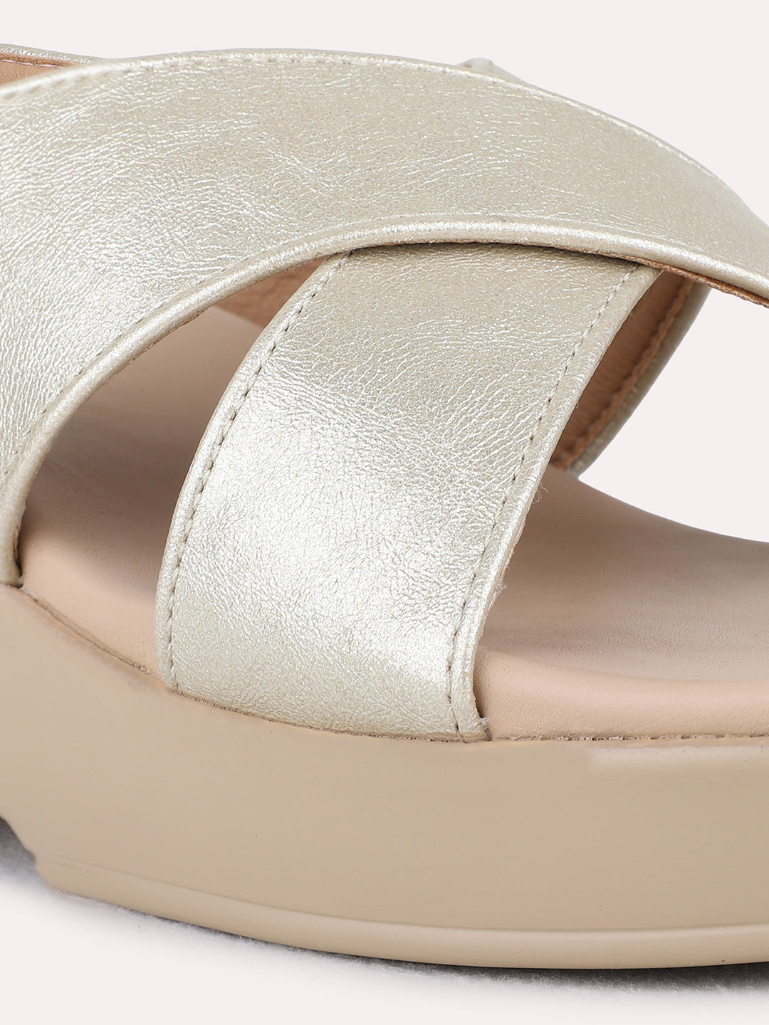 Womens Golden Party Wear Striped Platform Heels