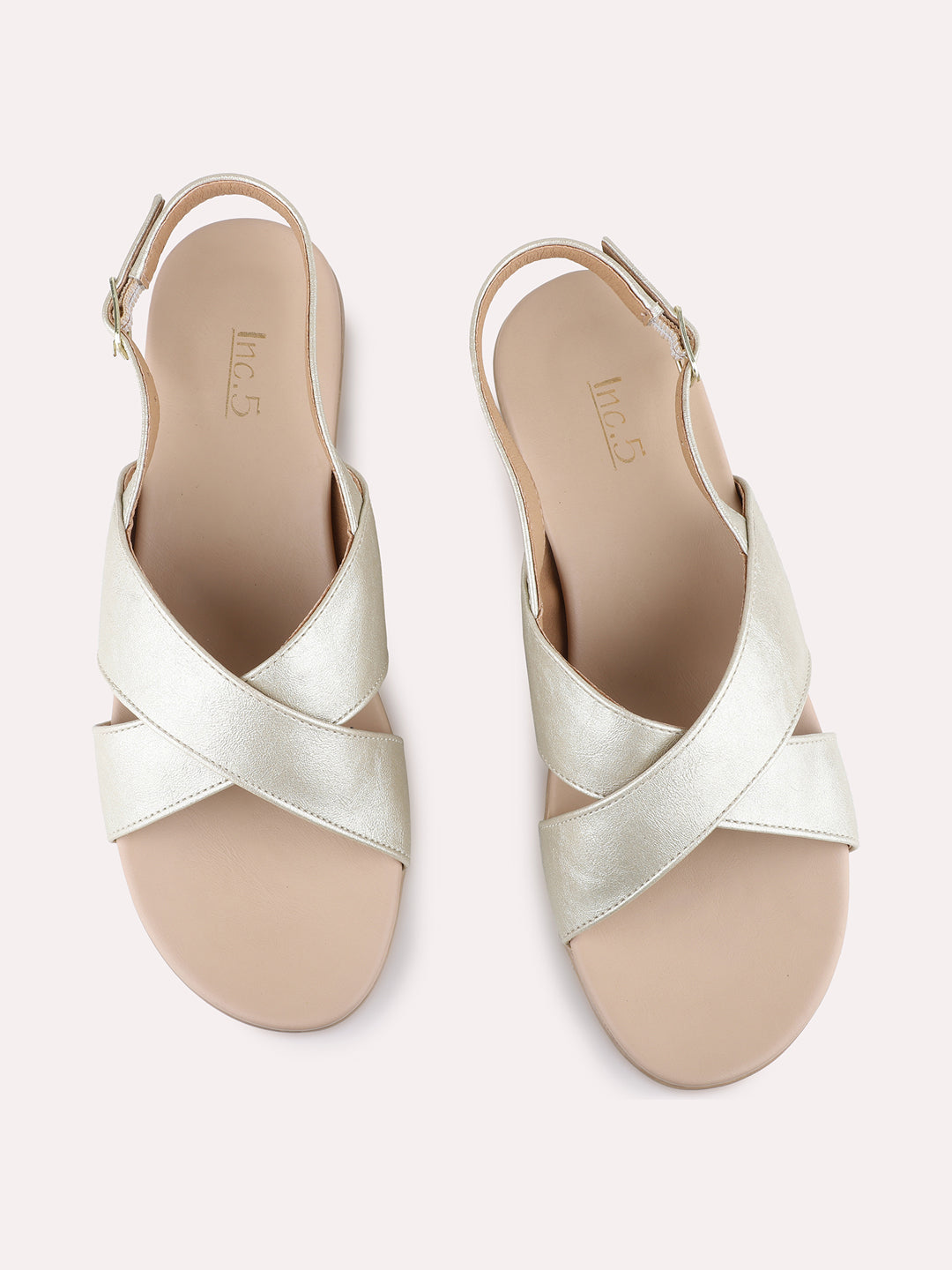 Womens Golden Party Wear Striped Platform Heels