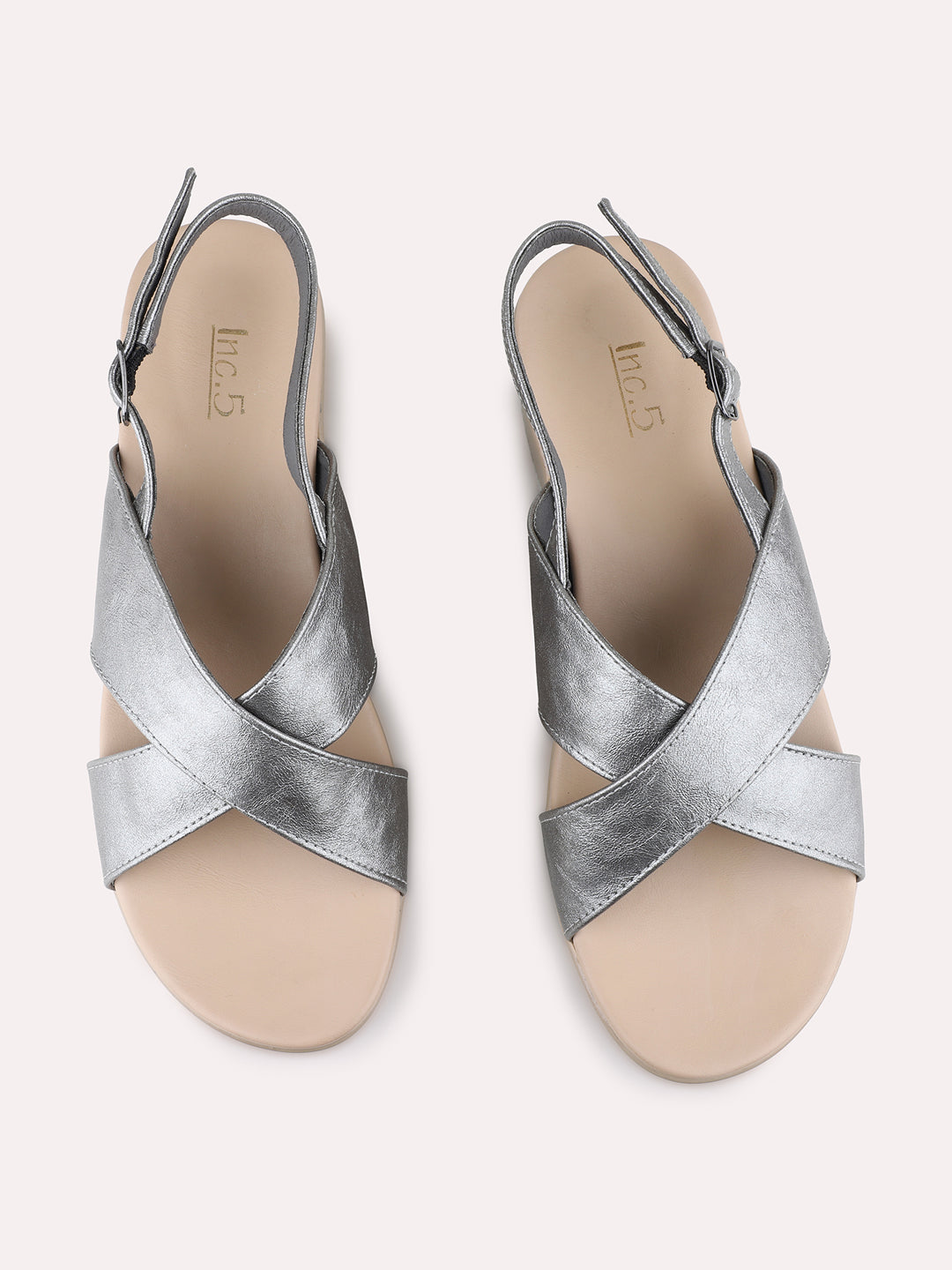 Womens Pewter Party Wear Striped Pattern Platform Heel Sandals