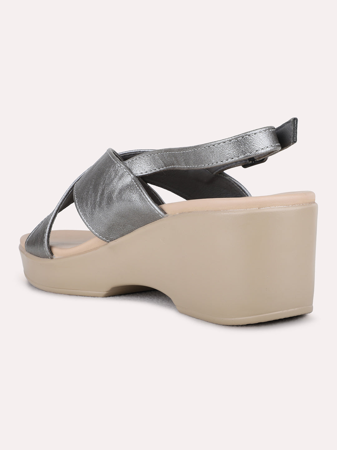 Womens Pewter Party Wear Striped Pattern Platform Heel Sandals