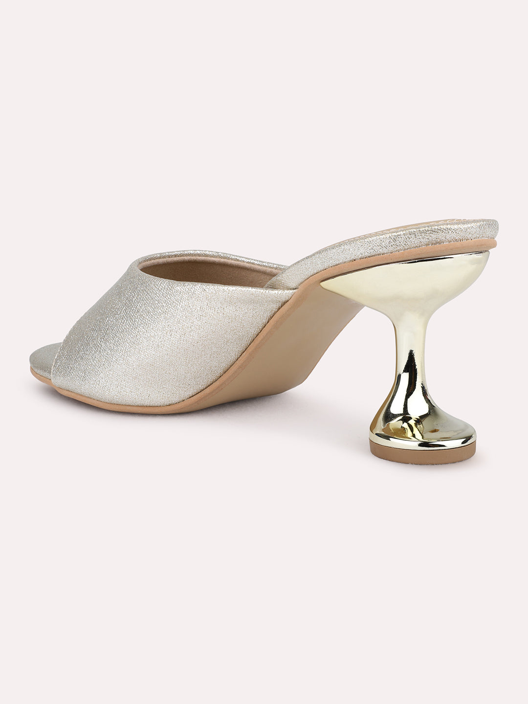 Womens Golden Party Wear Solid Round Toe Block Heel Sandals