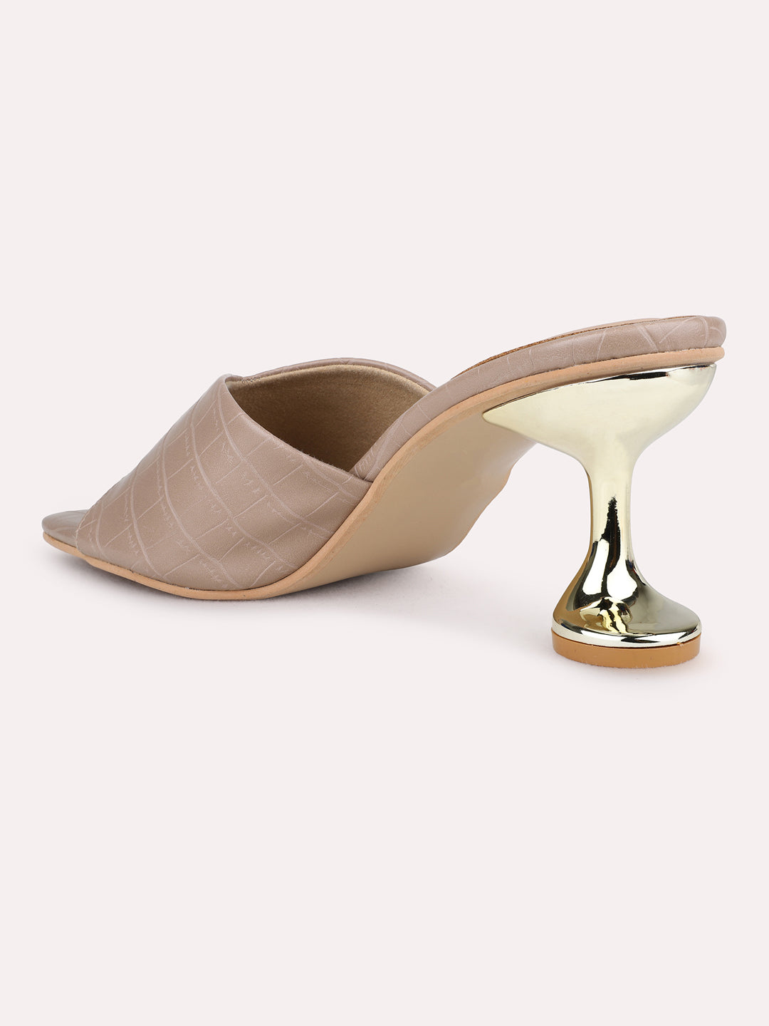 Womens Beige Party Wear Solid Round Toe Block Heel Sandals