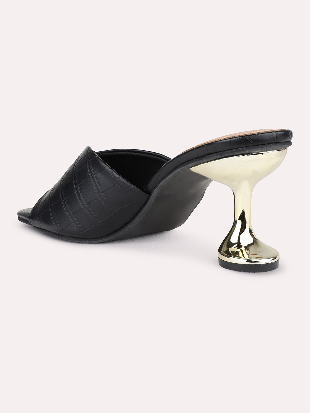 Womens Black Party Wear Solid Round Toe Block Heel Sandals