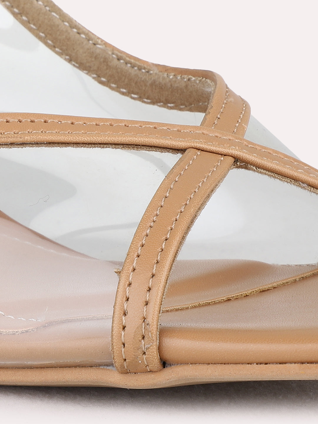 Womens Beige Party Wear Solid Square Toe Kitten Heel Sandals