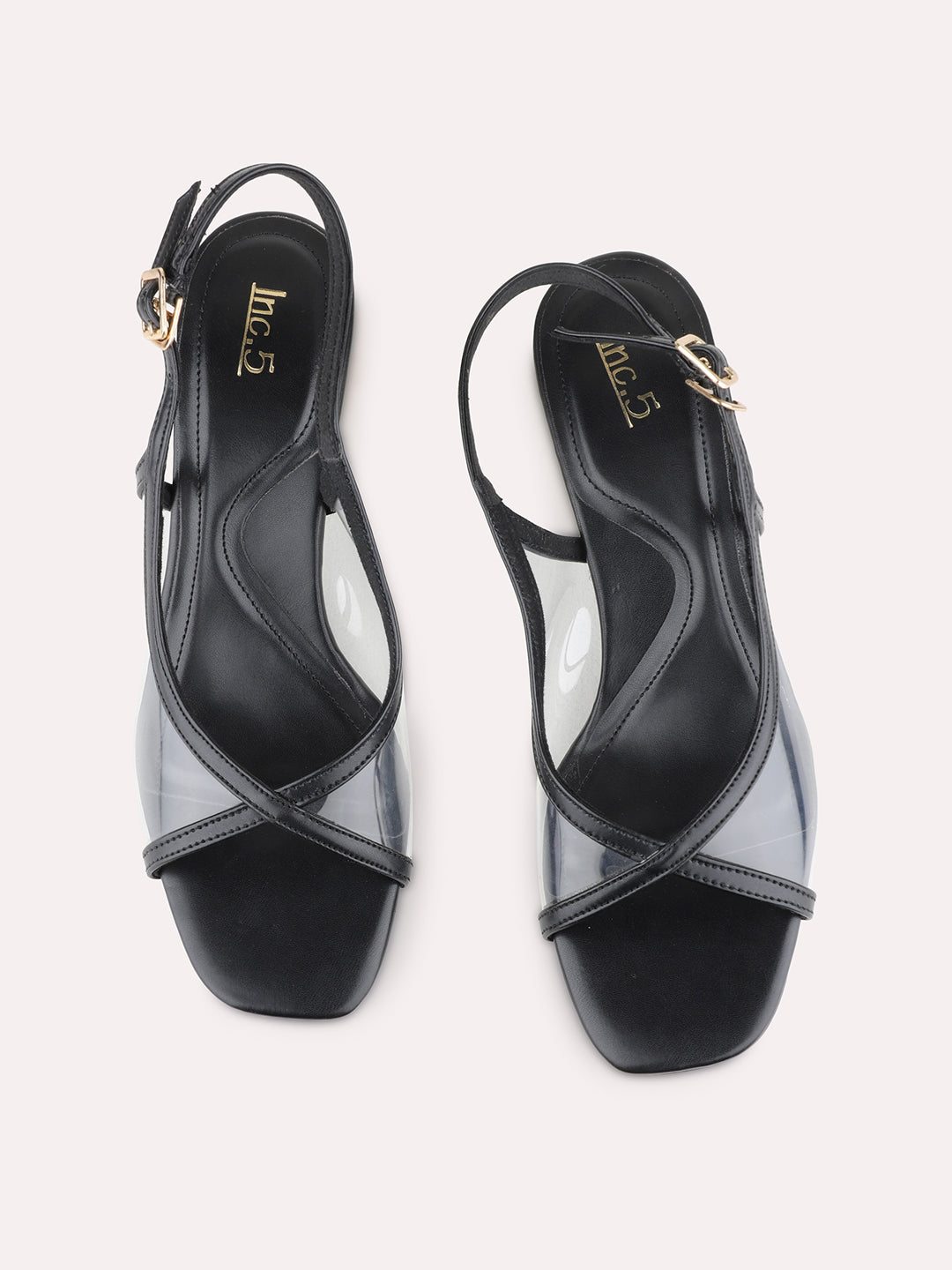 Womens Black Party Wear Solid Square Toe Kitten Heel Sandals