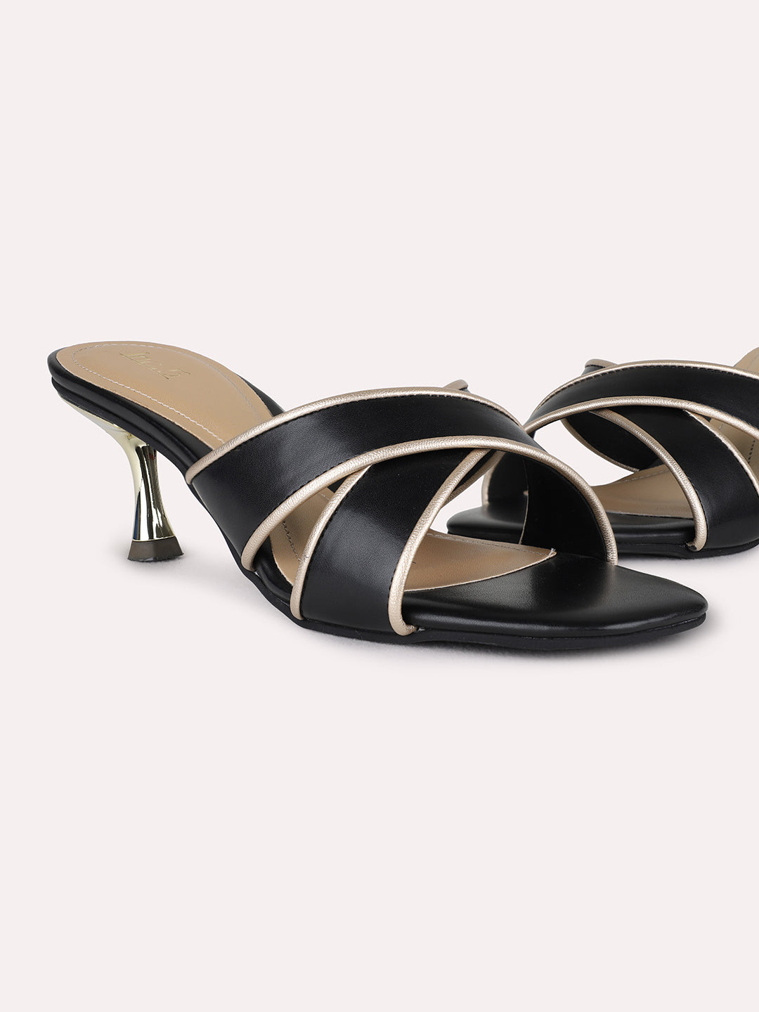 Womens Black Party Wear Solid Square Toe Kitten Heel Sandals