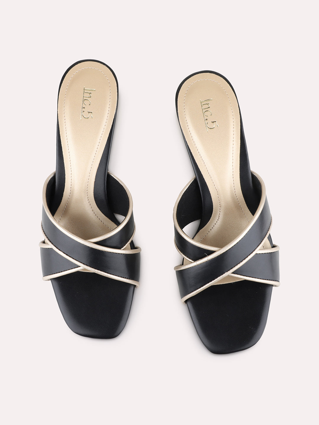 Womens Black Party Wear Solid Square Toe Kitten Heel Sandals