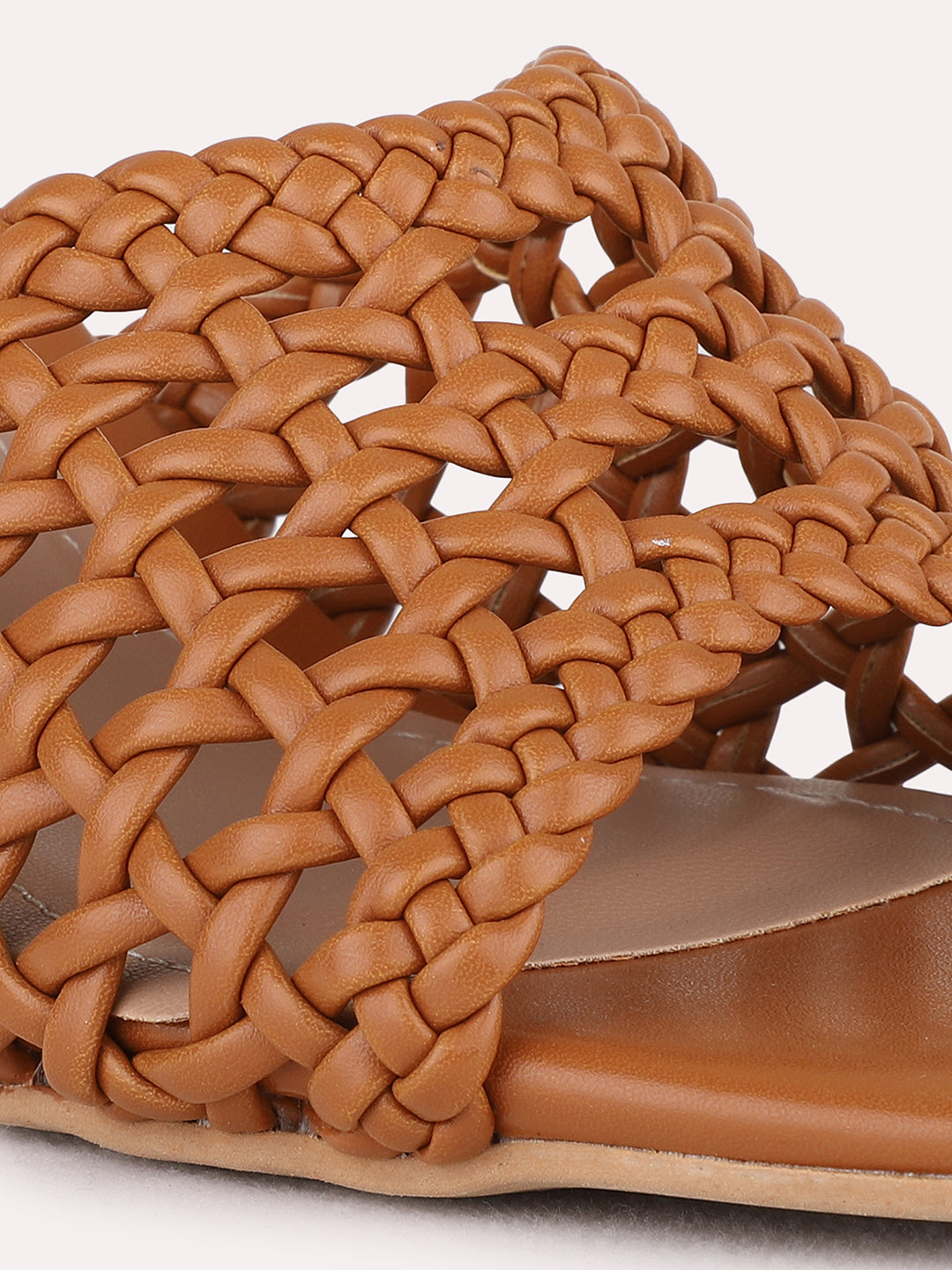 Womens Tan Party Wear Striped Square Toe Block Heel Sandals