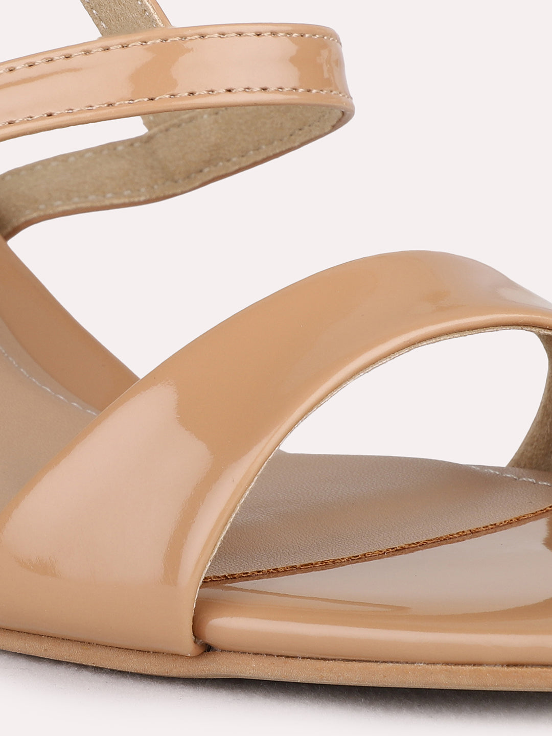 Womens Beige Party Wear Solid Square Toe Block Heel Sandals