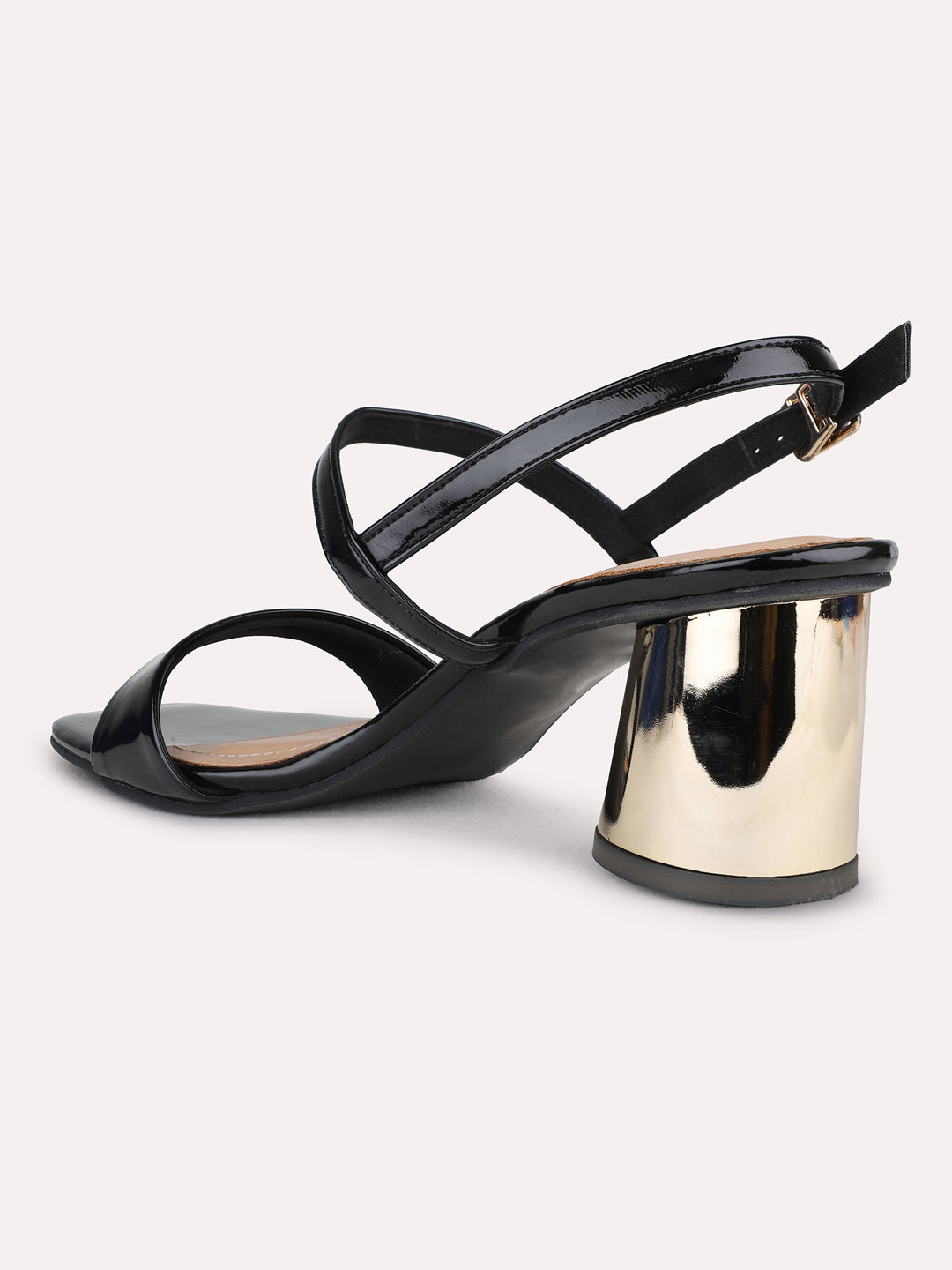 Womens Black Party Wear Solid Square Toe Block Heel Sandals