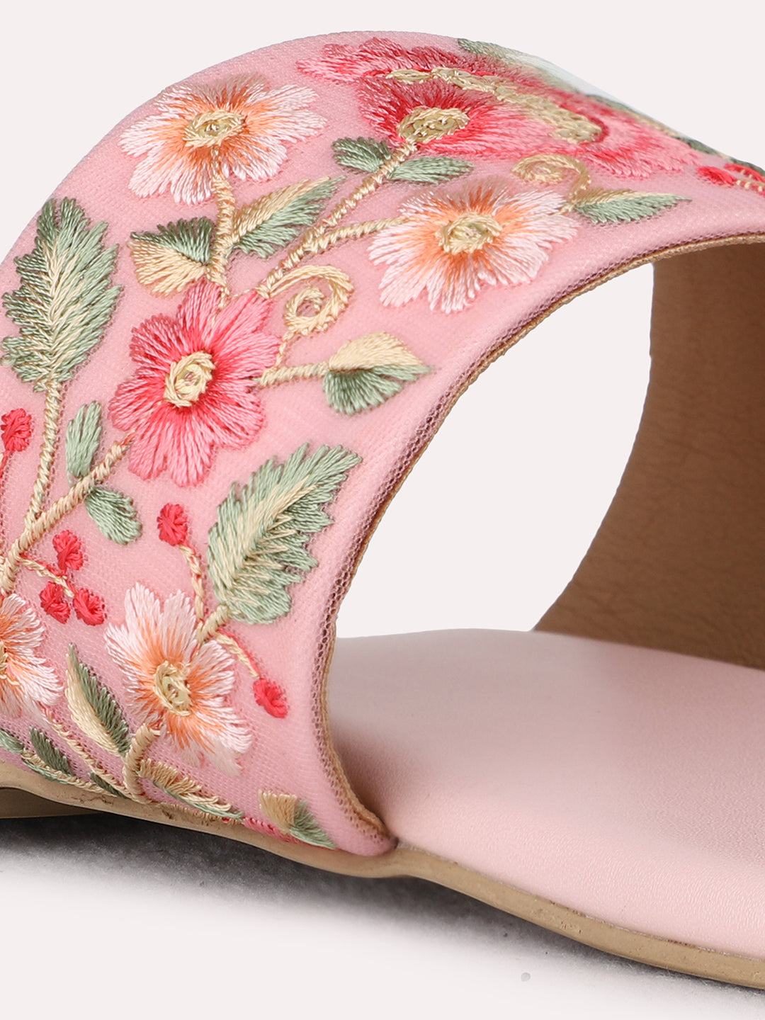 Womens Peach Ethnic Solid One Toe Flat Slip-On Sandals