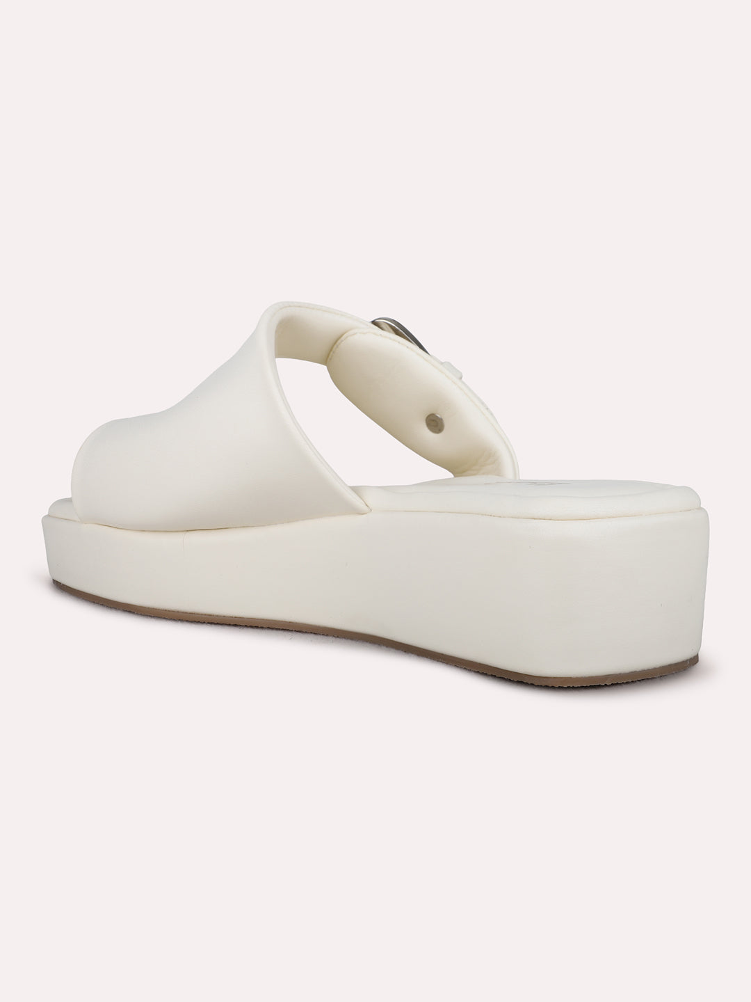 Womens Cream Casual Solid Round Toe Wedge Sandals