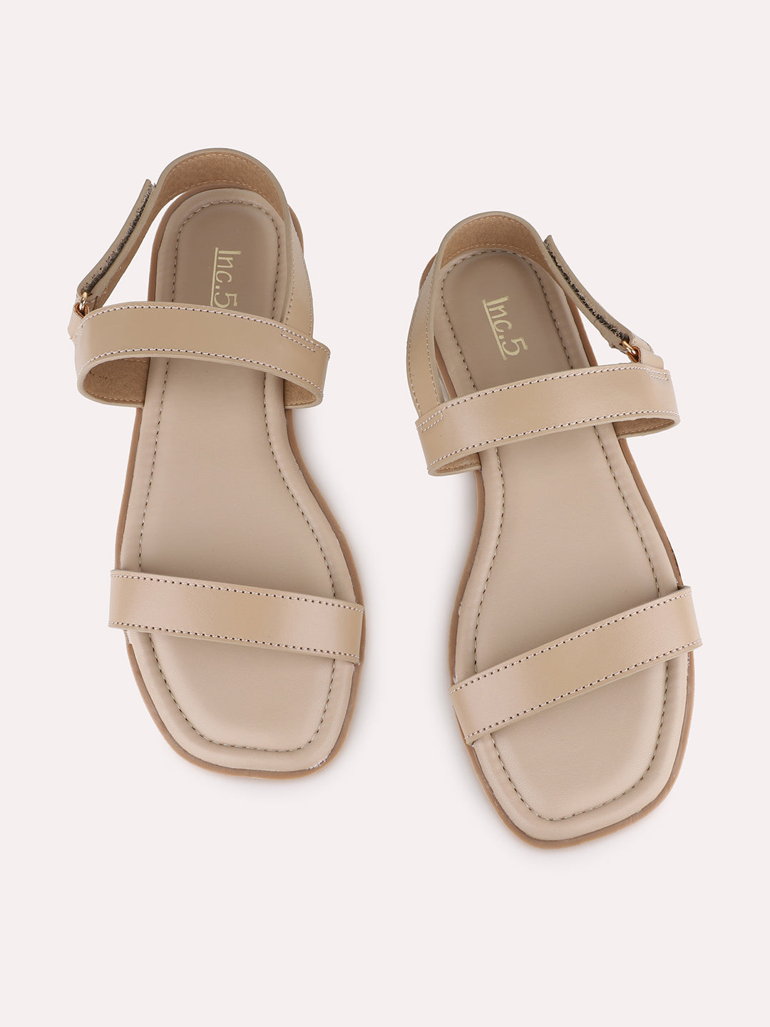 Womens Beige Casual Solid Open Toe Flat Sandals