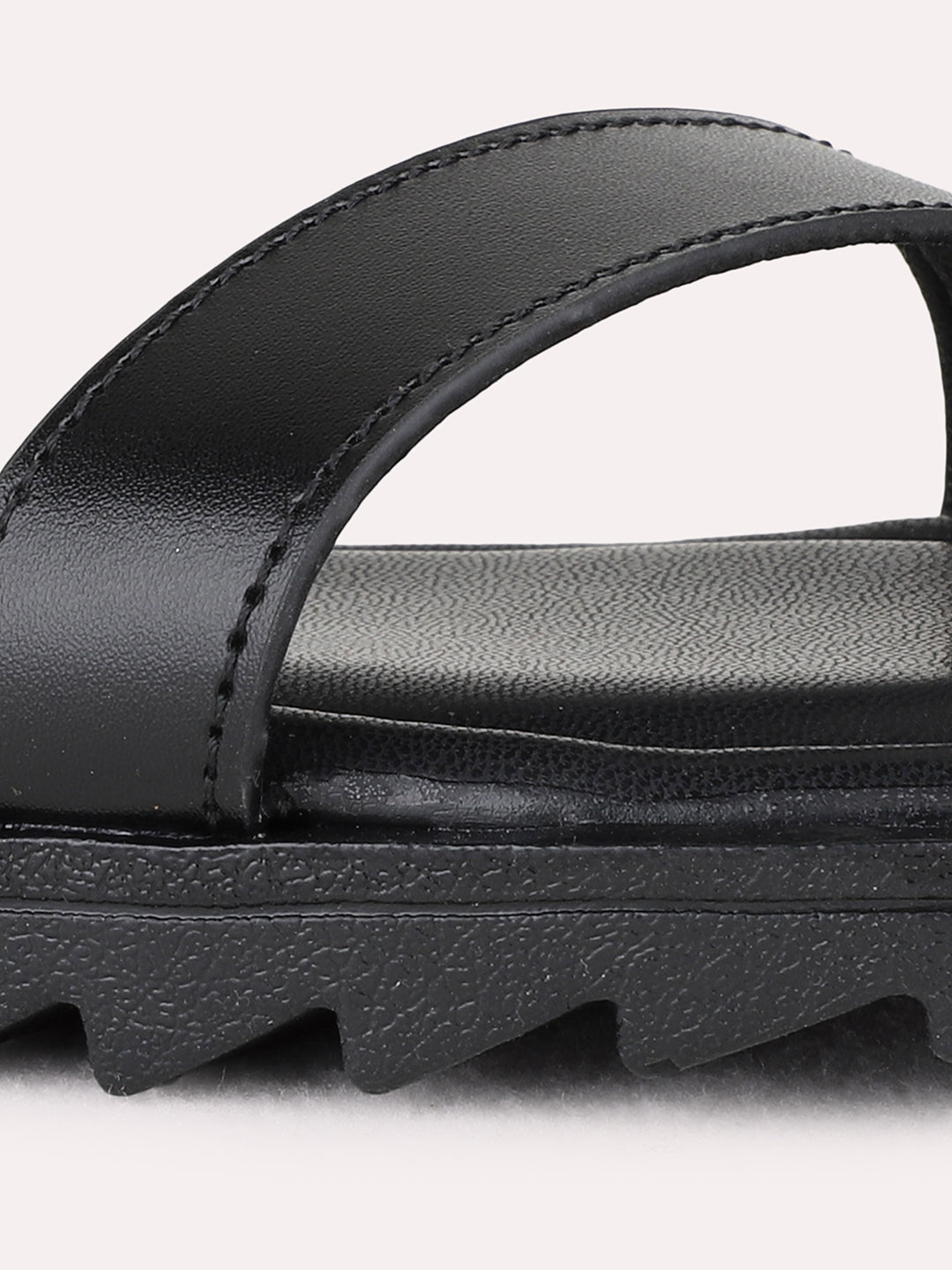Womens Black Casual Solid Open Toe Flat Sandals