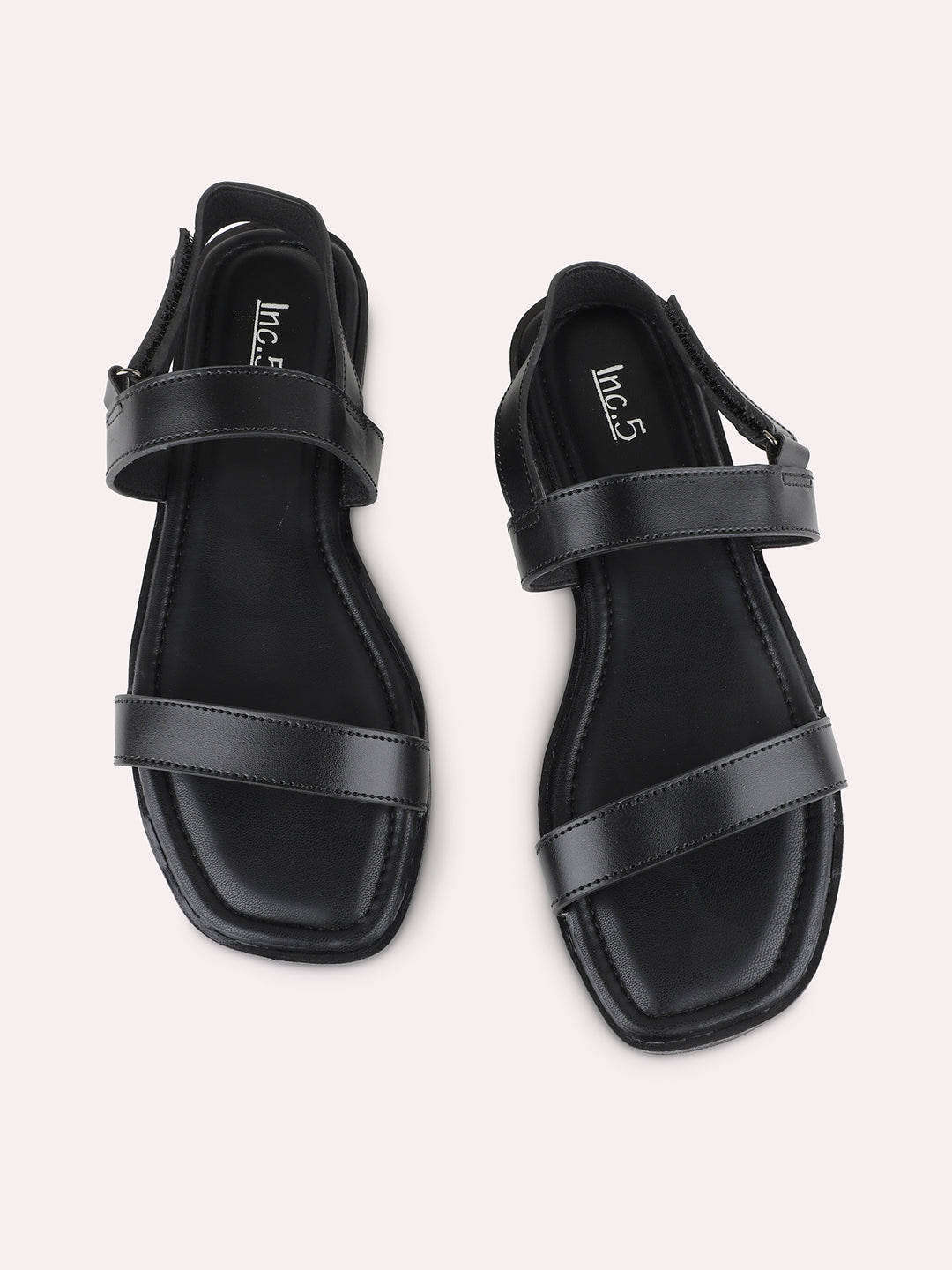 Womens Black Casual Solid Open Toe Flat Sandals