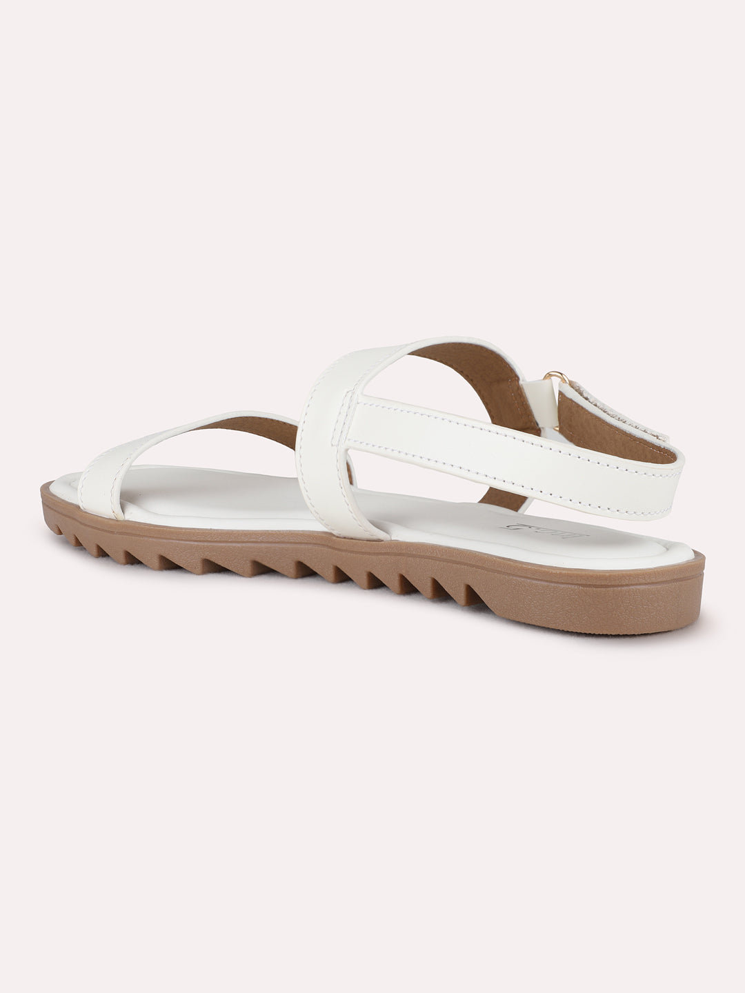 Womens White Casual Solid Open Toe Flat Sandals