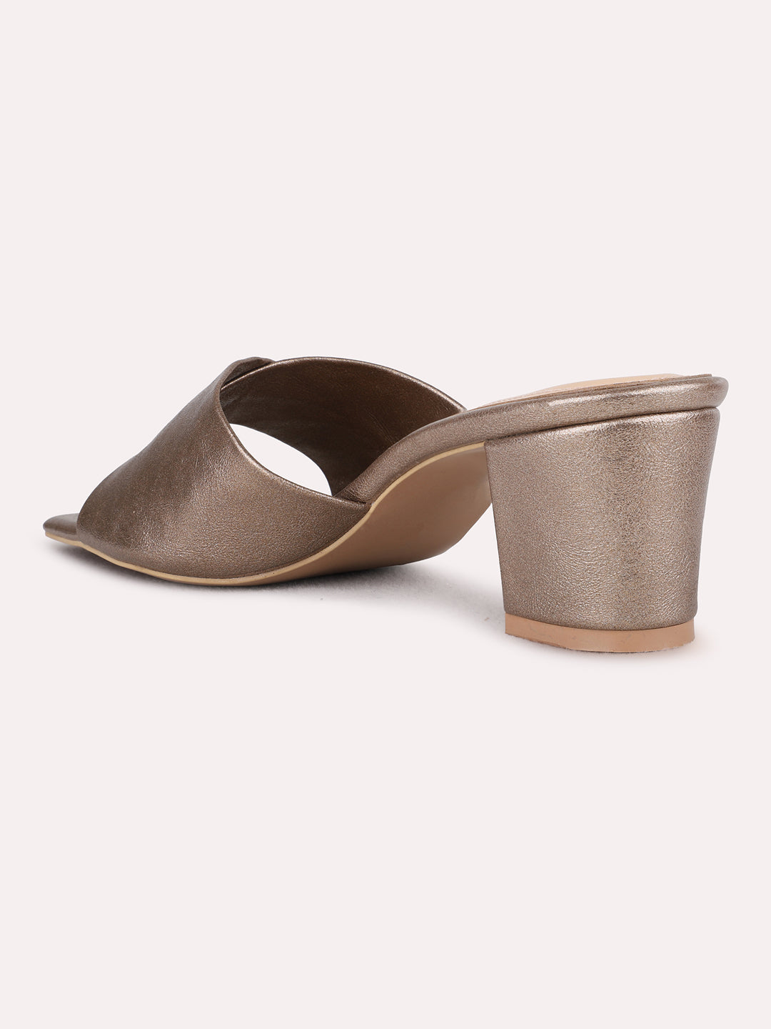 Womens Golden Party Wear Solid Square Toe Block Heels