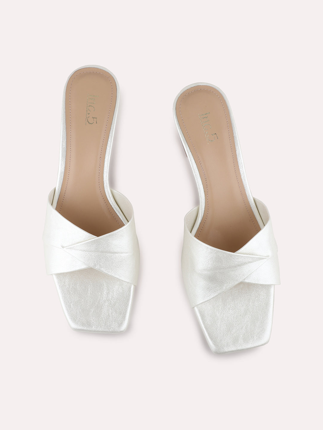 Womens Silver Party Wear Solid Square Toe Block Heels