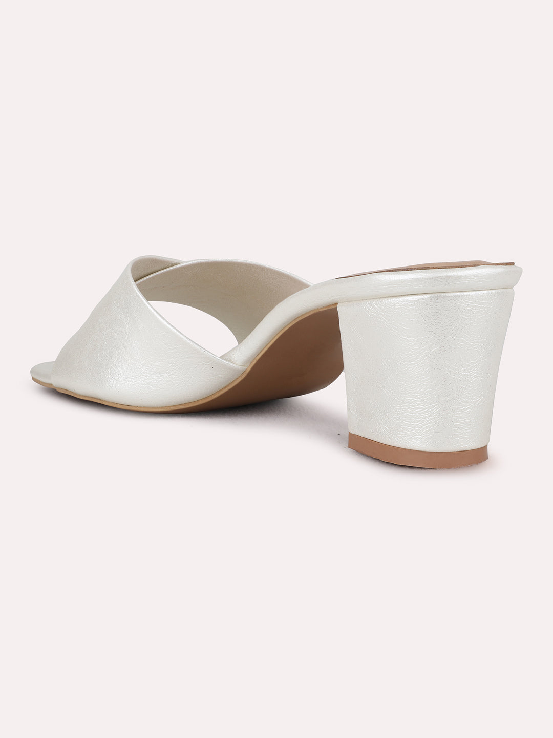 Womens Silver Party Wear Solid Square Toe Block Heel Sandals