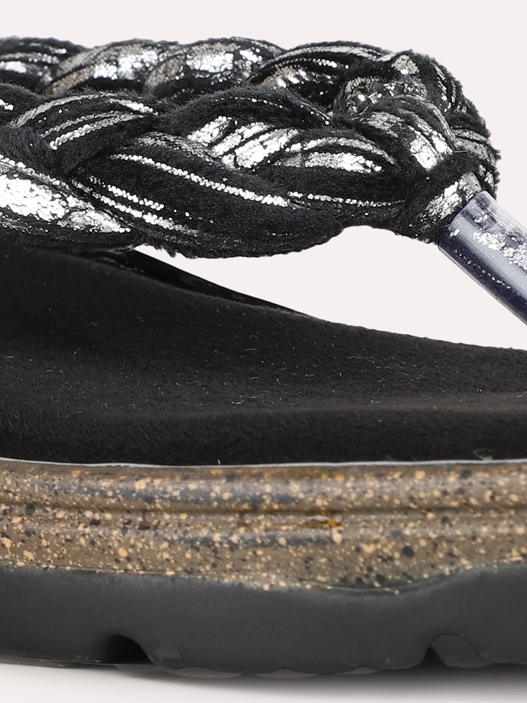 Women Black Casual Solid Round Toe Slip-On Sandals