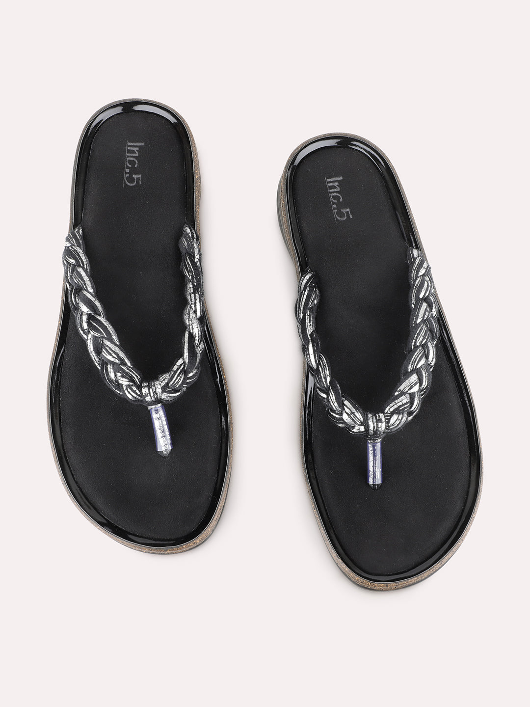 Women Black Casual Solid Round Toe Slip-On Sandals