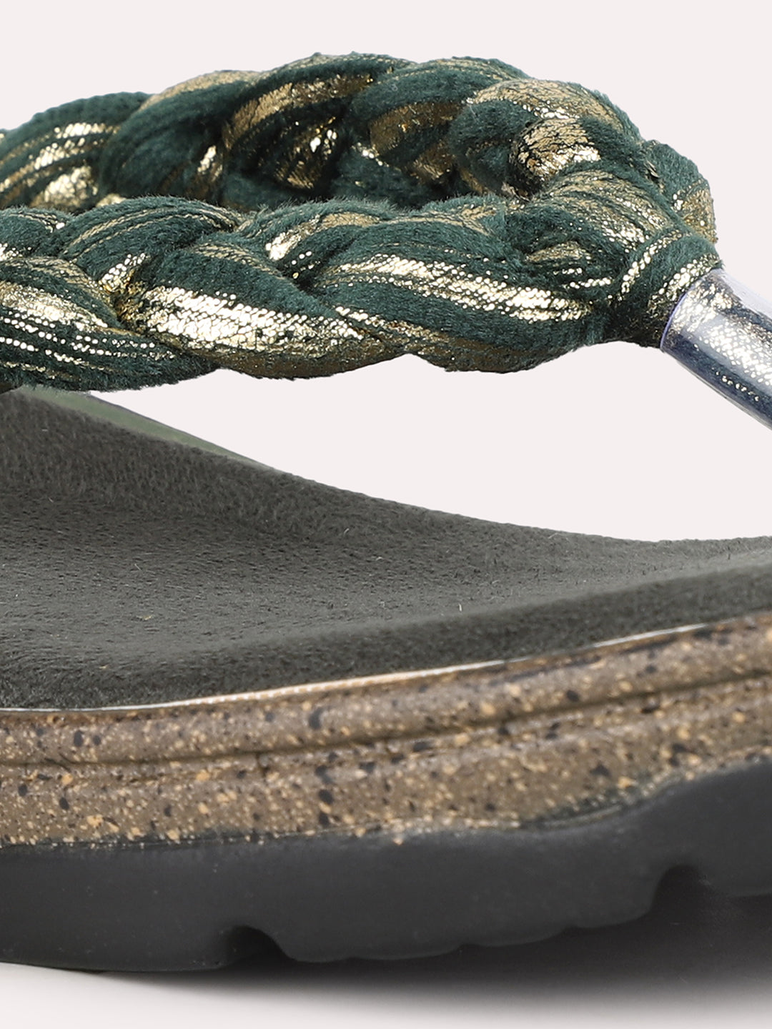 Women Green Casual Solid Round Toe Slip On Sandals