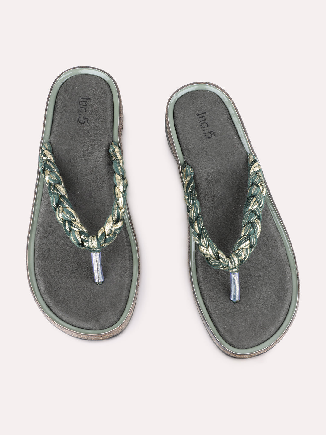 Women Green Casual Solid Round Toe Slip On Sandals