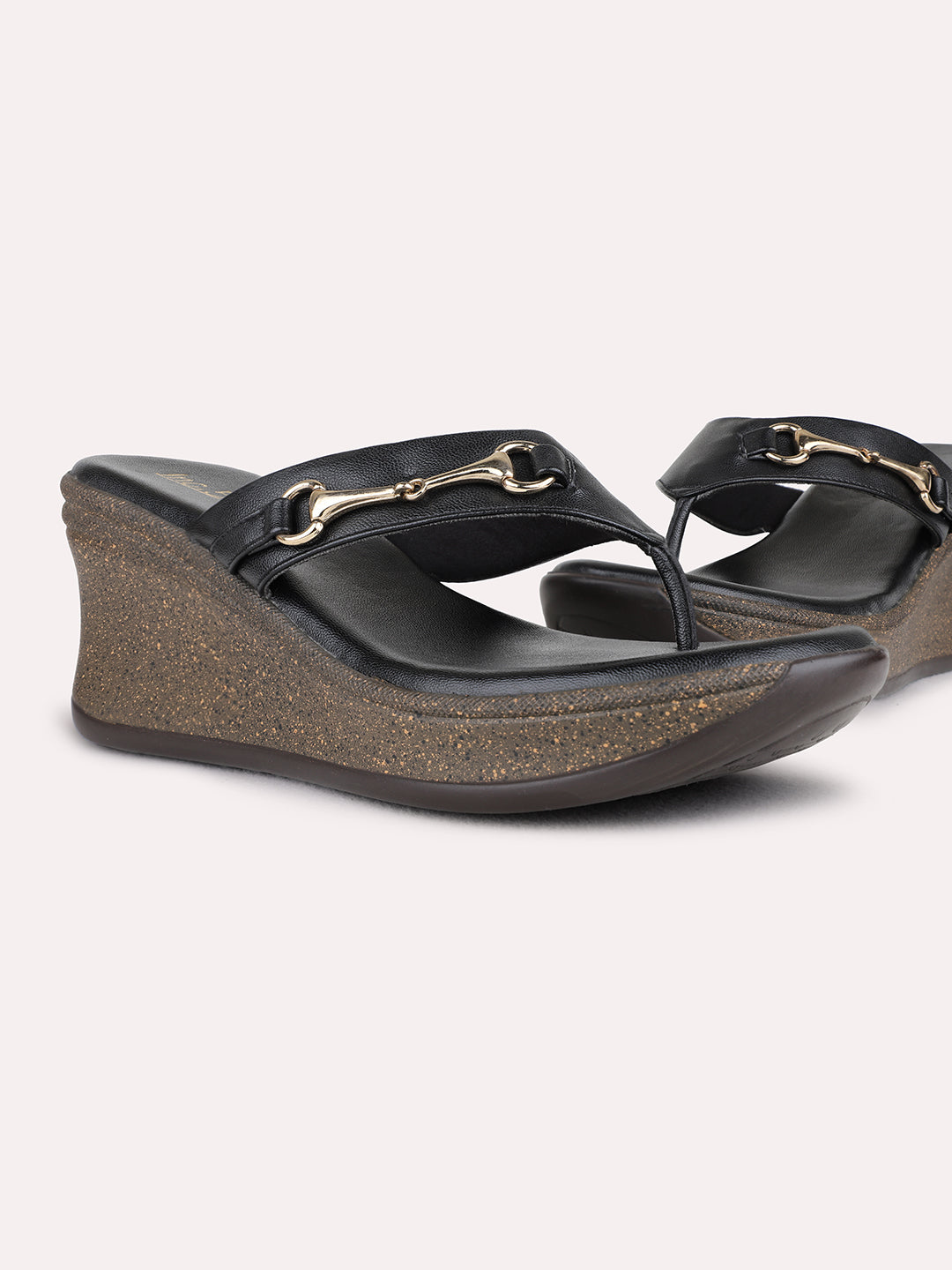 Womens Black Party Wear Solid Pattern Wedge Heel Sandals