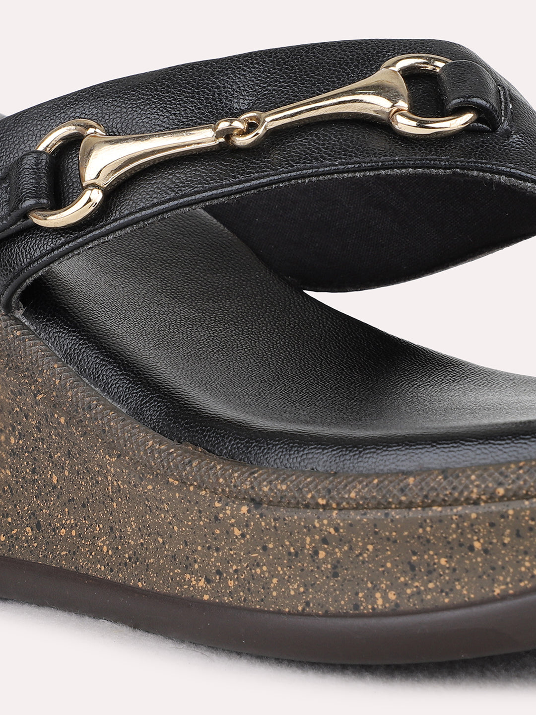 Womens Black Party Wear Solid Pattern Wedge Heel Sandals