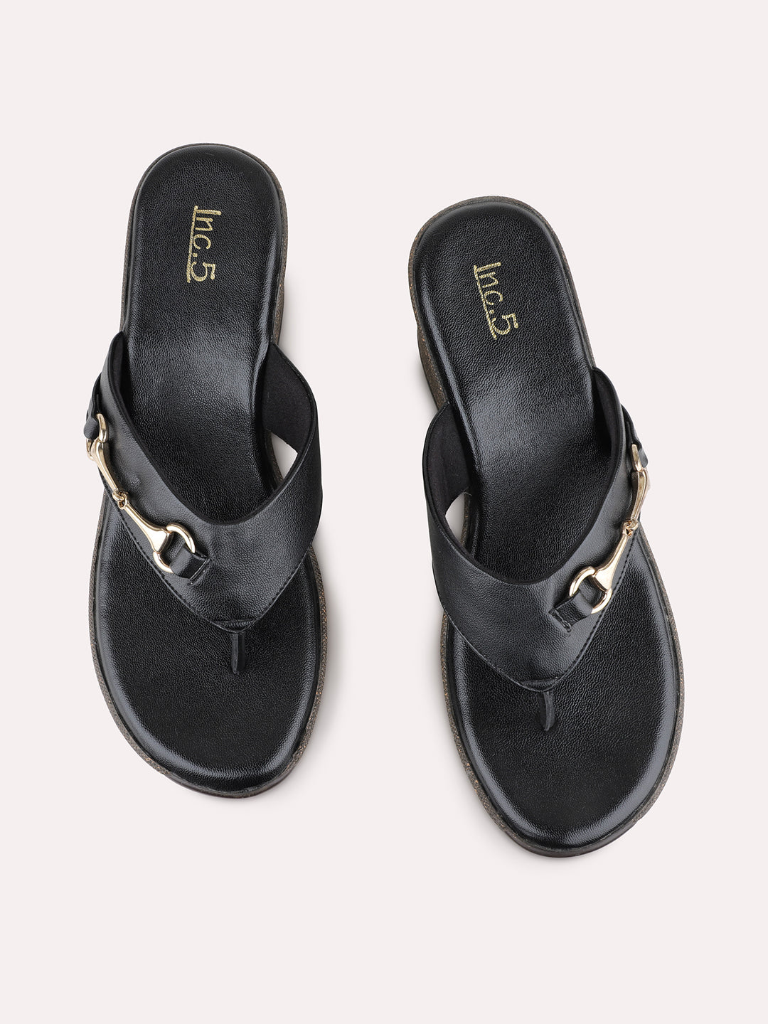 Womens Black Party Wear Solid Pattern Wedge Heel Sandals