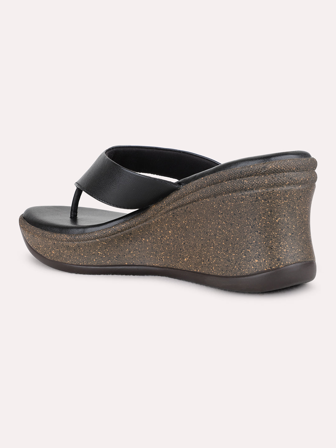 Womens Black Party Wear Solid Pattern Wedge Heel Sandals